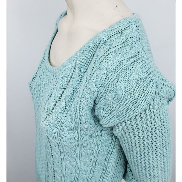 Mossimo Open Knit Tunic Sweater Women's Size Medium Green Scoop Neck Cable *Flaw - Picture 10 of 12